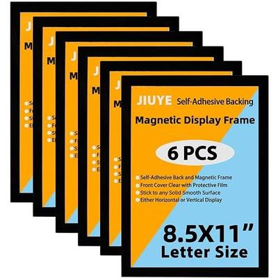 JIUYE Magnetic Sign Holder 8.5 x 11 Wall Mount,Self Adhesive Picture Display Frame as Document Poster Paper Holder,Magnetic Framed Holder with Clear PVC Cover,Black 6pcs