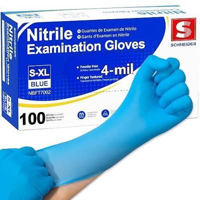 Schneider Medical Nitrile Exam Gloves, 4 mil, Powder-Free, Latex-Free, Disposable Gloves for Cleaning and Food Prep