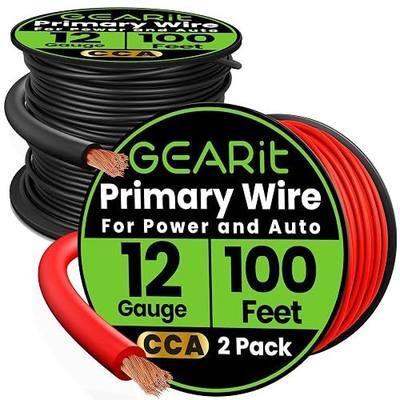 GEARit 12 Gauge Primary Wire CCA, 12 AWG Copper Clad Aluminum Power & Ground Battery Cable, 100 ft Each Black & Red Pair (200 ft Total) for Automotive, Car Audio, Trailer