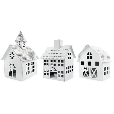 AuldHome Design Farmhouse Christmas Village Collection #2 w/Church, Barn and School (Set of 3, White); Candle Lantern Decorative Christmas Town Display