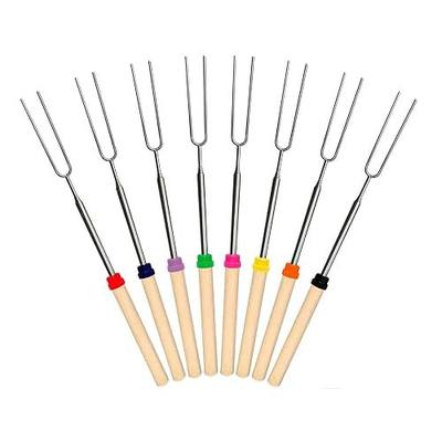 Marshmallow Roasting Sticks 8Pcs Extendable 32inch Long Metal Barbecue Skewers For Grilling Set,Telescoping Smores BBQ Forks, Fire Pit Sticks for Hot Dogs,Camping,Bonfire
