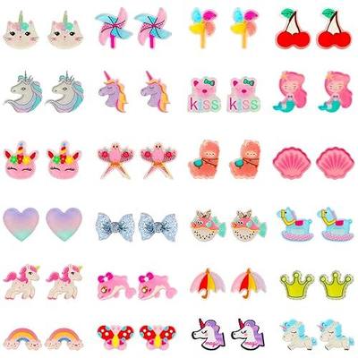 HaiMay 24 Pairs Girl Clip on Earrings for Kids Clips Earrings Princess Toy Earring Play Earring Little Girl Jewelry for Party Favor, All Packed in Clear Boxes