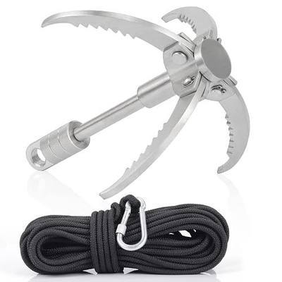 Large Grappling Hook with 65ft Nylon Rope, 4-Claw Folding Stainless Steel Hook for Outdoor Survival, Camping, Hiking, Tree Work