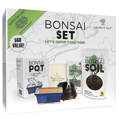 Leaves & Soul Bonsai Starter Kit for Bonsai Tree, Bonsai Set for Beginners | Includes Blue Bonsai Pot, Professional Bonsai Soil, Fertilizer, Bonsai Wire Kit, Cutter & Storage Pouch, Complete Plant Care