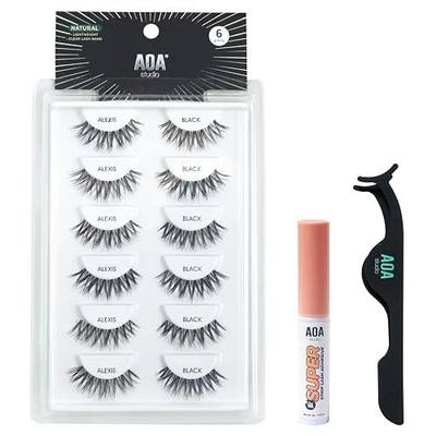AOA Studio 6 Pairs Alexis Natural Handmade False Eyelashes with Glue and Tweezer Lash Kit Natural Volume Reusable Fake Eyelashes 100 Percent Handmade Cruelty Free