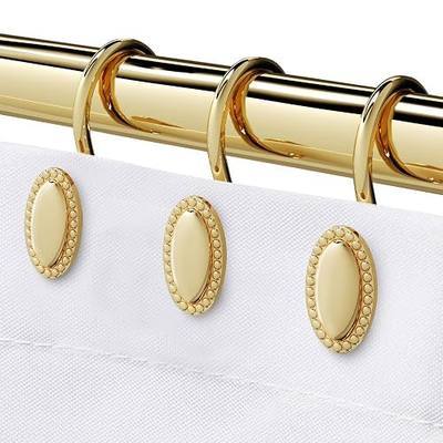 Gold Shower Curtain Hooks Rings, Zinc Alloy with Anti-Rust Coating | Rust resistant and Sturdy, Oval Design for Elegant Style, Smooth Gliding, 12PCS Decorative Modern Shower Hangers
