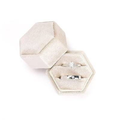 Velvet Ring Box,Hexagon Wedding Double Small Ring Box Proposal Engagement | Vintage Jewelry Box Gifts, Detachable Lid, Bachelorette Party, Beige Photography props, Newlyweds Honeymoon Essentials