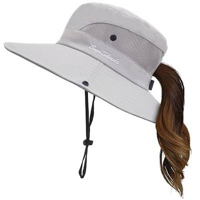 Women's Ponytail Sun Hat Summer UV Protection Foldable Wide Brim Beach Fishing Hats