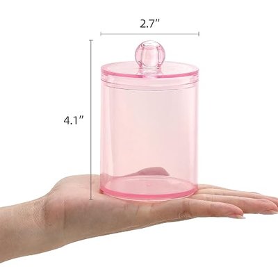 Tbestmax 4 pcs Qtips Holder Bathroom Container, 10 OZ Apothecary Jar, Pink Cotton Ball/Swabs Dispenser Organizer for Storage