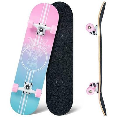 Skateboard,31 x 8 Inch Complete Skateboard, 8-Layer Maple Wood Deck Double Kick Standard Skateboards for Kids, Teens, Adult, Beginner