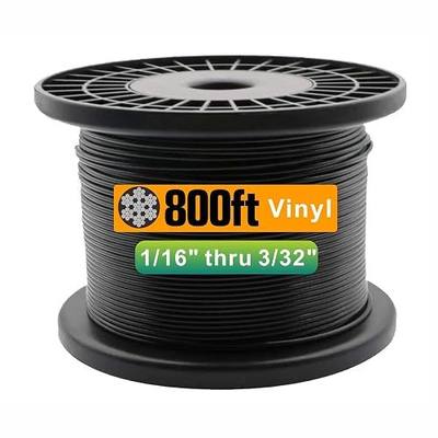 304 Stainless Steel Black Vinyl Coated Wire Rope,1/16 Inch Overmolded to 3/32 Inch for Globe String Lights Hanging,Outdoor Light Guide Wire(800ft)
