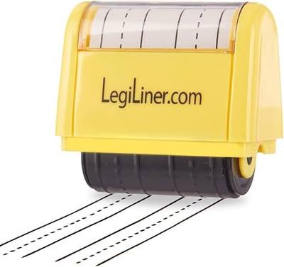 LEGILINER 1/2" Double Stack Dashed Handwriting Line (Yellow) Teacher Stamp – Two Tri-Line Dashed Patterns. Classroom & Home Use. Refillable Ink Writing Practice Double Line Roller Stamp.