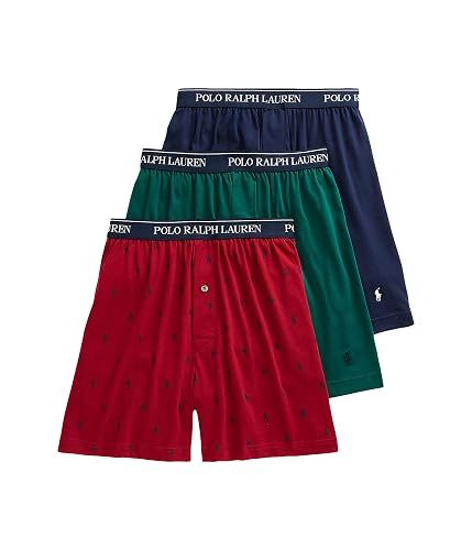 POLO RALPH LAUREN Classic Fit Cotton Boxers 3-Pack, L, Green/Red/Navy