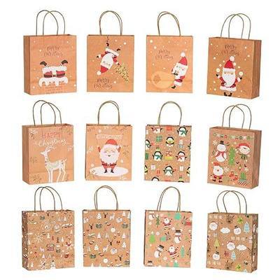 SIYWINA Christmas Gift Bag Reusable Craft Paper Boxes for Presents Candies Cookies Bundle Xmas Theme Gift Wrapping Bags Great 24 PCS