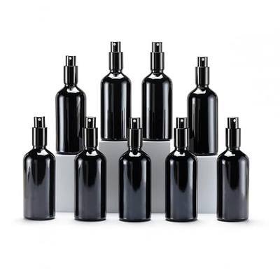 YIZHAO Black Glass Spray Bottles 4oz, with Small Fine Mist Spray, Metal Cap, Refillable for Essential Oil,Travel,Cleaning,Perfume,Aromatherapy,Makeup – 9 Pcs