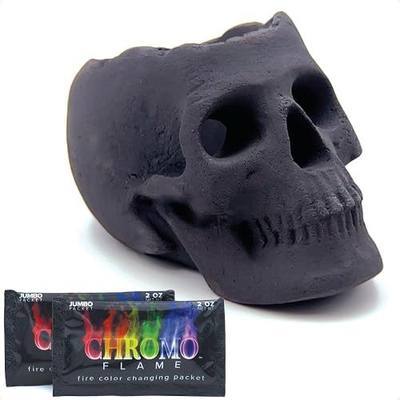 OSKER Open Top Fire Pit Skull with Fire Color Changing Packets | Ceramic Fireproof Log for Bonfire, Campfire, Fireplace, Firepit | Halloween Decor | Gas, Propane, or Wood Fires | 9 Inch - Black