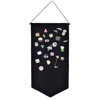Winmany Wall Hanging Brooch Jewelry Storage Case Canvas Display Stand Enamel Pin Display Banner Holder Earrings Necklace Glitter Pin Collection Organizer (Black)