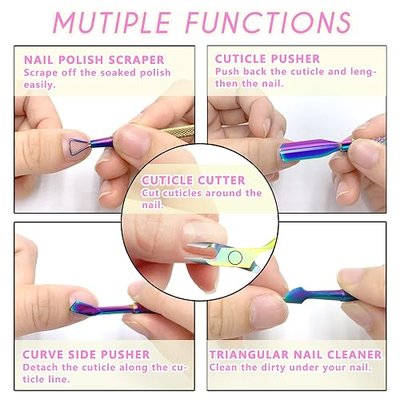 Cuticle Trimmer with Cuticle Pusher and Scissors, Cuticle Remover Professional Durable Pedicure Manicure Tools, Stainless Steel Cuticle Nipper Cutter Clipper for Fingernails and Toenails (Colored)