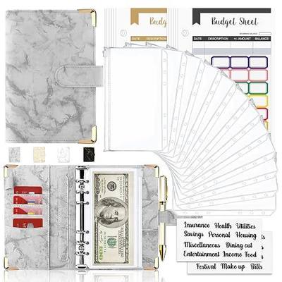 Budget Binder with Cash Envelopes, 28Pcs Marble 6Ring Saving Binder (Grey)