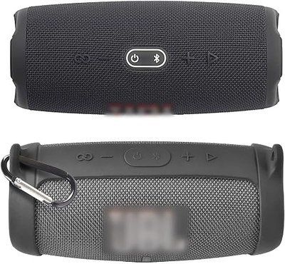 Comecase Silicone Speaker Cover for JBL Charge 5 with Strap and Carabiner | Snug Silicone Sleeve, Open-Port Design and Dual Carry Options for Travel, Camping and Daily Use, Speaker Not Included - Black