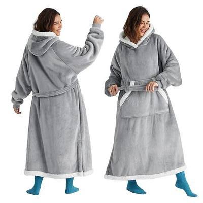 Bedsure Wearable Blanket Hoodie, Long Hooded Blanket Sweatshirt as Mothers Birthday Gifts for Women, Cozy Sherpa Hoodie for Adult, Standard, Grey
