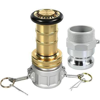 2" NPSH Brass Industrial Fire Hose Nozzle | with 2 x Aluminum 2 inch Camlock Fittings Couplings Fire Equipment Constant Flow Heavy-Duty Fog Nozzle