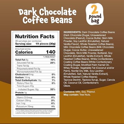 Chocolate Covered Espresso Coffee Beans Tri-Colored, 2-Pound Pack - Milk, Dark, White