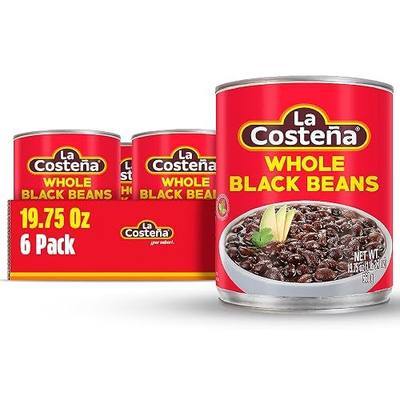La Costeña Whole Black Beans - Ready-to-Eat Canned Black Beans for Mexican Food, Vegetarian Chili Ingredients, Frijoles Negros, Hummus, Dips, Burgers & Burritos - 19.75 oz, 6 Pack Bulk Canned Food