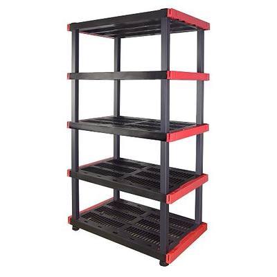 CX Craftsman 5-Tier Heavy Duty Plastic Storage Shelves, Garage Organization | 5-tier storage rack organizes garages, workshops & basements, 200 lb/shelf, 72.3H x 40W x 24D, easy assembly, black/red