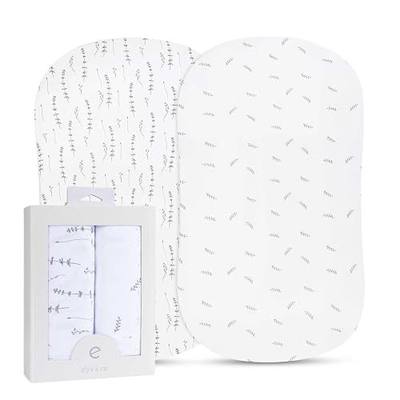 Ely’s & Co. Bassinet Sheets, Baby Boy/Girl Fitted Bassinet Mattress Sheet Set - 2 Pack, 100% Jersey Knit Cotton, fits Oval, Hourglass and Rectangle Mattress, Forest Grey Floral, 32”x16”x3”