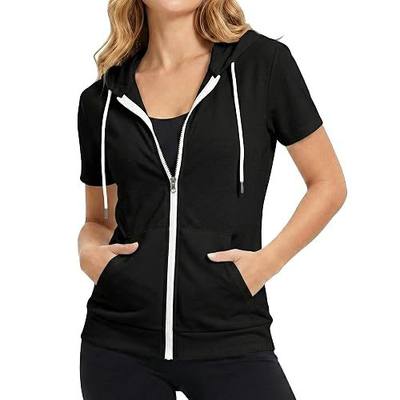 GIVON Womens Slim Fit Zip Up Hoodie Short Sleeve Thin Jacket Full Zip Sweatshirt with Plus Size