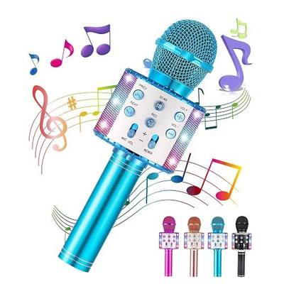 Geronmine Wireless Bluetooth Karaoke Microphone for Kids, Portable Handheld 5 in 1 Karaoke Mic Speaker Machine Birthday Home Party Gift for Kid Adults