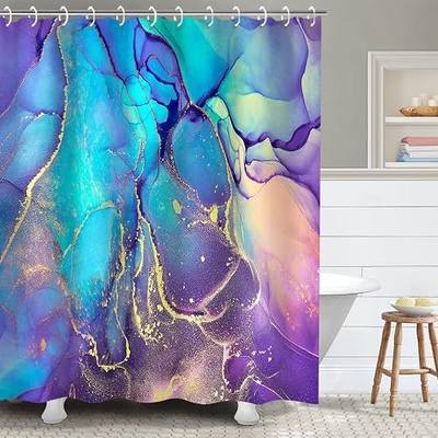 RosieLily Purple Marble Shower Curtain, Blue Abstract Bathroom Curtain, Colorful Ombre Shower Curtains Set with 12 Hooks, Pink and Gold Bathroom Decor, 72"x72"