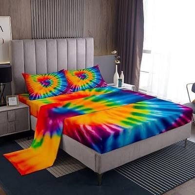 Feelyou Tie Dye Sheet Set Queen Size Kids Girls Boho Trippy Swirl Bed Sheets Set Ultra Soft Bright Colorful Rainbow Bedding Set Women Teens Bedroom Decor Bohemian Gypsy Sheets, Luxury Microfiber