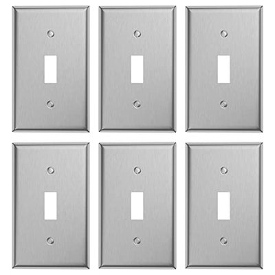 MLLIZH 6-Pack Single Toggle 1-Gang Wall Switch Plate Cover Stainless Steel Light Switch Covers, Brushed Finish, Silver