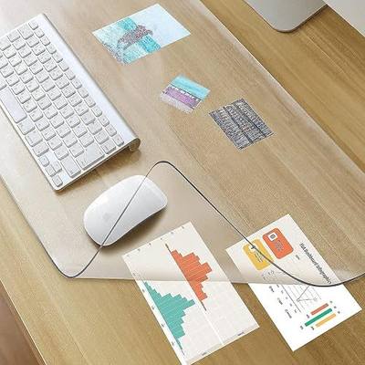 Clear Desk Mat on top of desks - 32 x 16 inches - Clear Transparent Plastic Desk Protector - Desk Writing Mat for Office and Home