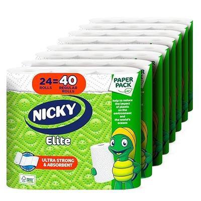 Nicky Elite Adapt-A-Size Paper Towels 24 Large Rolls= 40 Regular Rolls Plastic Free Packaging Paper Wrap Ultra Strong and Absorbent