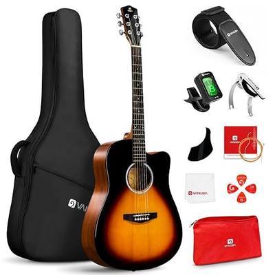 Vangoa Acoustic Guitar Bundle for Beginner Adult Student 41 Inch Full Size Cutaway Acoustic Guitar Kit Sunburst Dreadnought Acustica Guitarra for Teens Starters