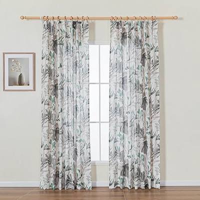 MYSKY HOME Floral Curtains 90 Inch Length Light Filtering Two Pages Pinch Pleated Curtains for Living Room Flower Printed Privacy Protect Drapes Set 2 Panels,Brown and Natural