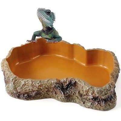 Reptile Food Water Resin Rock Bowls Lizard Gecko Worm Feeding Dish Large | Amphibian Feeder Bowl Terrarium Decor for Bearded Dragons, Chameleon, Leopard Gecko Frog Snake Hermit Crabs Turtle Spider Pet