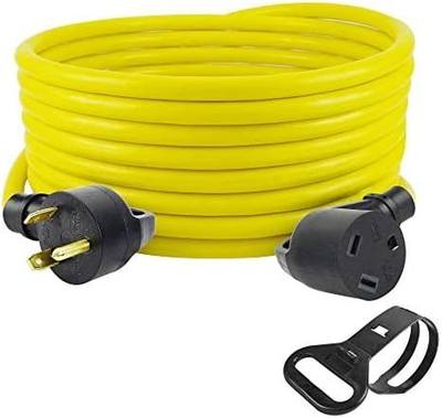 ACKING 10ft 30Amp NEMA TT-30P to TT-30R Heavy Duty RV Lockable Power Extension Cord, 10 Gauge 3 Wire STW Pure Copper Wire with Handle,Easy Unplug Design with Cord Organizer for RV Trailer Campers
