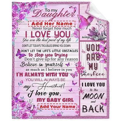 Personalized to My Daughter Blanket from Mom Dad 40x50 Inches Lightweight Flannel Throws Custom Name Gift for Girl Women Super Soft Comfy Floral Blankets for Birthday Christmas Decor Couch Sofa