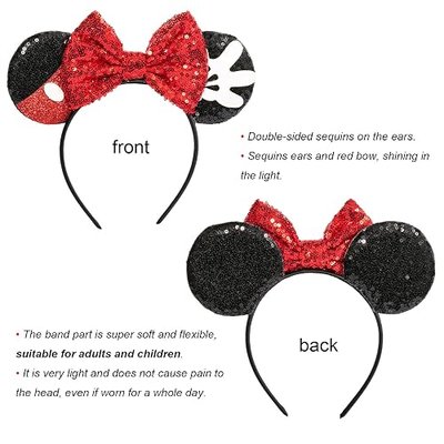 CHuangQi Mouse Ears Headband with Bow, Double-sided Sequins, Glitter Hair Band for Birthday Party, Holiday Dresses & Cosplay (XC21)