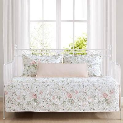 Laura Ashley - Daybed Set, Lightweight Bedding with Matching Shams & Pillow Cover, Lightweight for All Seasons, Coquette Room Decor (Breezy Floral Pink, Daybed)