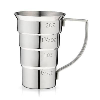 Viski Stepped Jigger With Handle, 4 Measurement Markings, Measuring Cup for Cocktail Recipes, 0.5 oz, 1 oz, 1.5 oz, & 2 oz, Stainless Steel