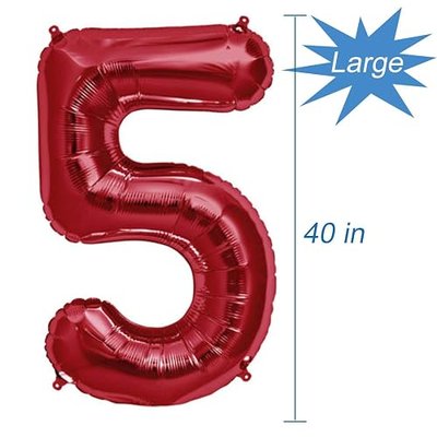Red Number 5 Balloon, 5th Birthday Party Decorations for Kids Girls, 40 Inch