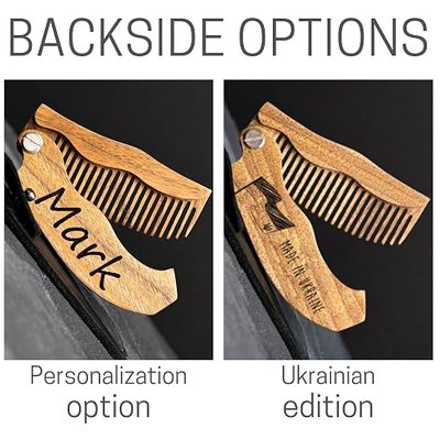 Personalized Wooden Beard Comb for Men (Half Skull) | Folding Pocket Comb for Moustache Beard & Hair Walnut Combs Engraved by Enjoy The Wood