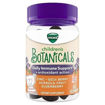 Vicks Children's Botanicals Daily Immune Support* + Antioxidant Action, Gummies, Made with Zinc, Goji Berry, Acerola Fruit, and Elderberry, 60 ct