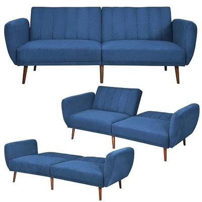 POWERSTONE Futon Sofa Bed - Convertible Sofa Couch Sleeper with Armrest and Wood Legs Foam Cushion Living Room Furniture Home Recliner 82.5”, Navy Blue