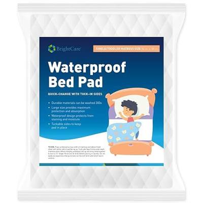Kids Waterproof Bed Pad - Washable Underpad with Tuck in Sides - Soft Quilted Reusable Bed Wetting Protection for Potty Training Children (Toddler and Single Bed Size) - by BrightCare